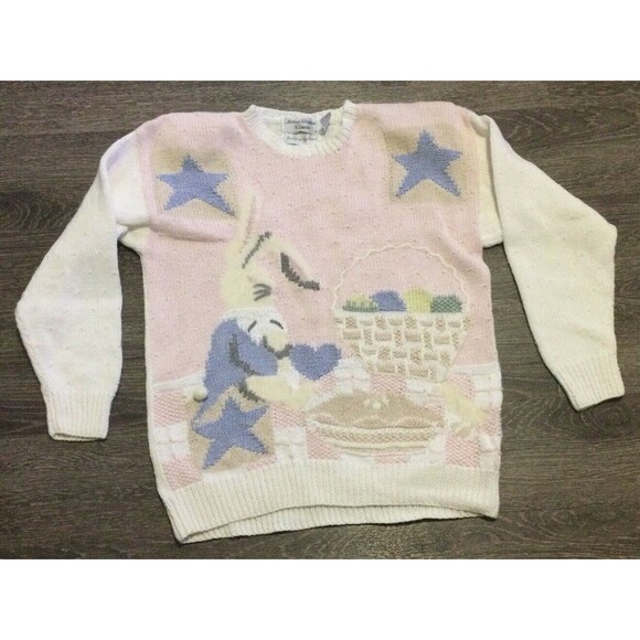 Unknown Sweaters - Vintage Rabbit Bunny Pastel Sweater M Cottage Core Y2K